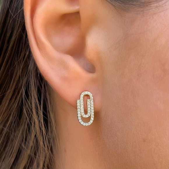 IRI Jewelry Jewelry - Paperclip stud 14K Gold plated earrings with CZ - 14K Gold plated